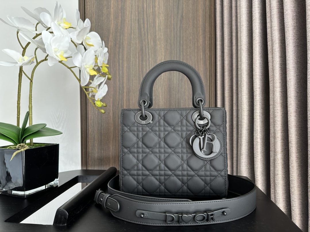 Small Lady Dior My ABCDior Bag Frosted Badge Cannage Lambskin Black