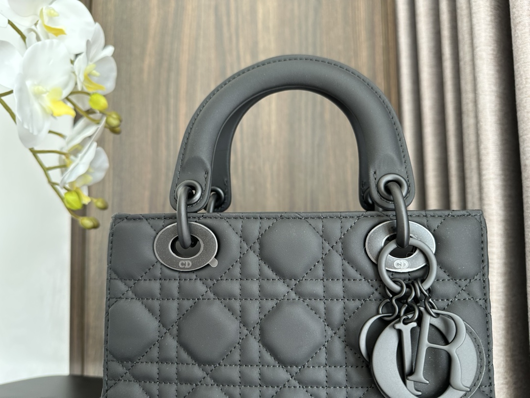 Small Lady Dior My ABCDior Bag Frosted Badge Cannage Lambskin Black