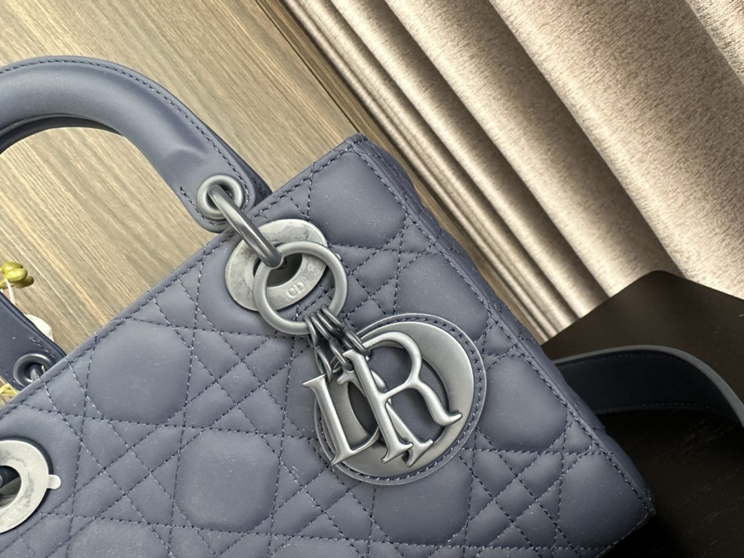 Small Lady Dior My ABCDior Bag Frosted Badge Cannage Lambskin Blue