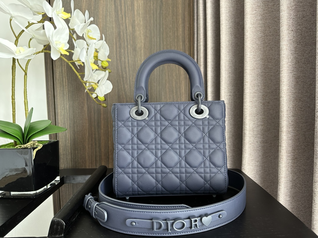 Small Lady Dior My ABCDior Bag Frosted Badge Cannage Lambskin Blue