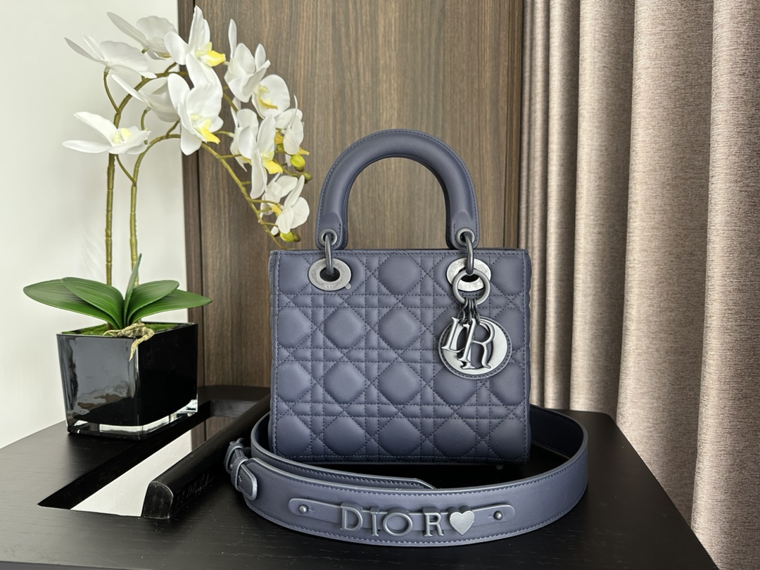 Small Lady Dior My ABCDior Bag Frosted Badge Cannage Lambskin Blue