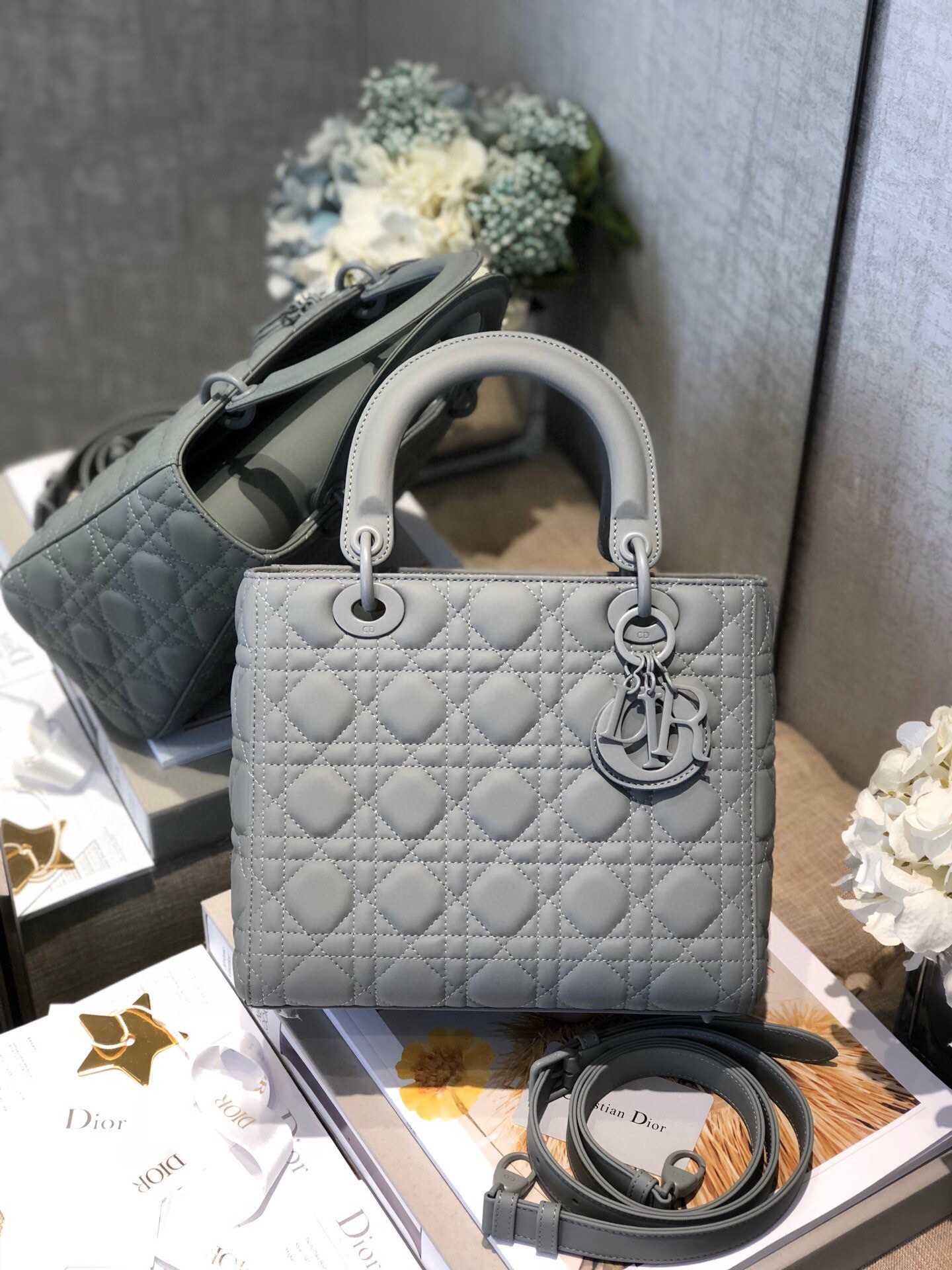 Small Lady Dior My ABCDior Bag Gray Ultramatte Cannage Calfskin