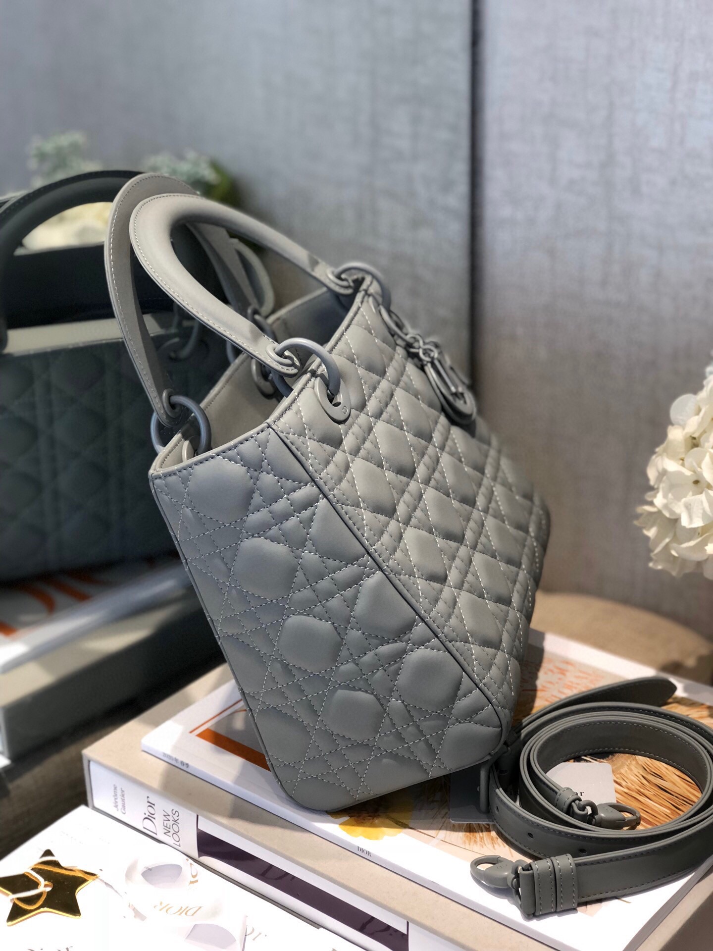 Small Lady Dior My ABCDior Bag Gray Ultramatte Cannage Calfskin