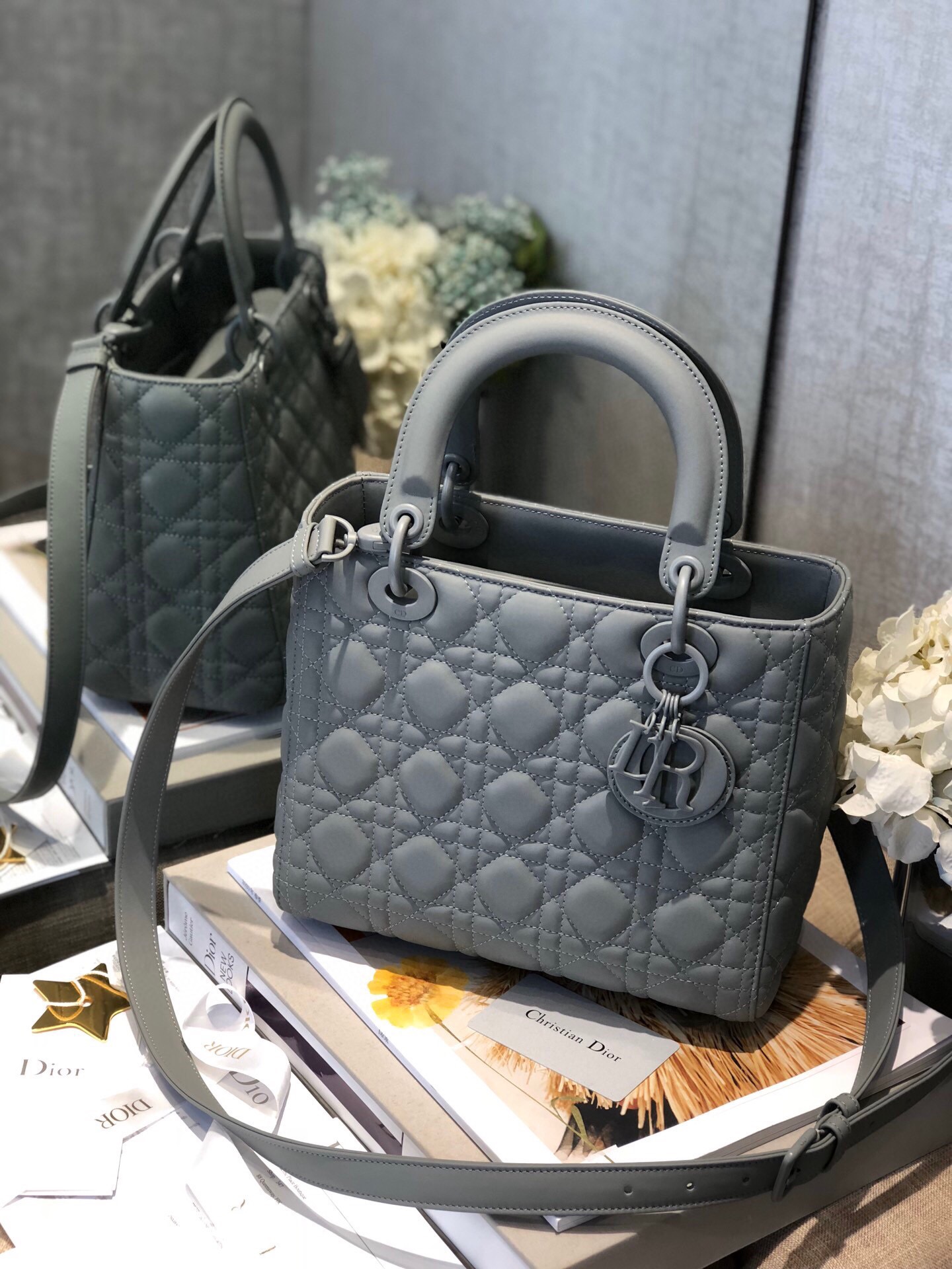 Small Lady Dior My ABCDior Bag Gray Ultramatte Cannage Calfskin