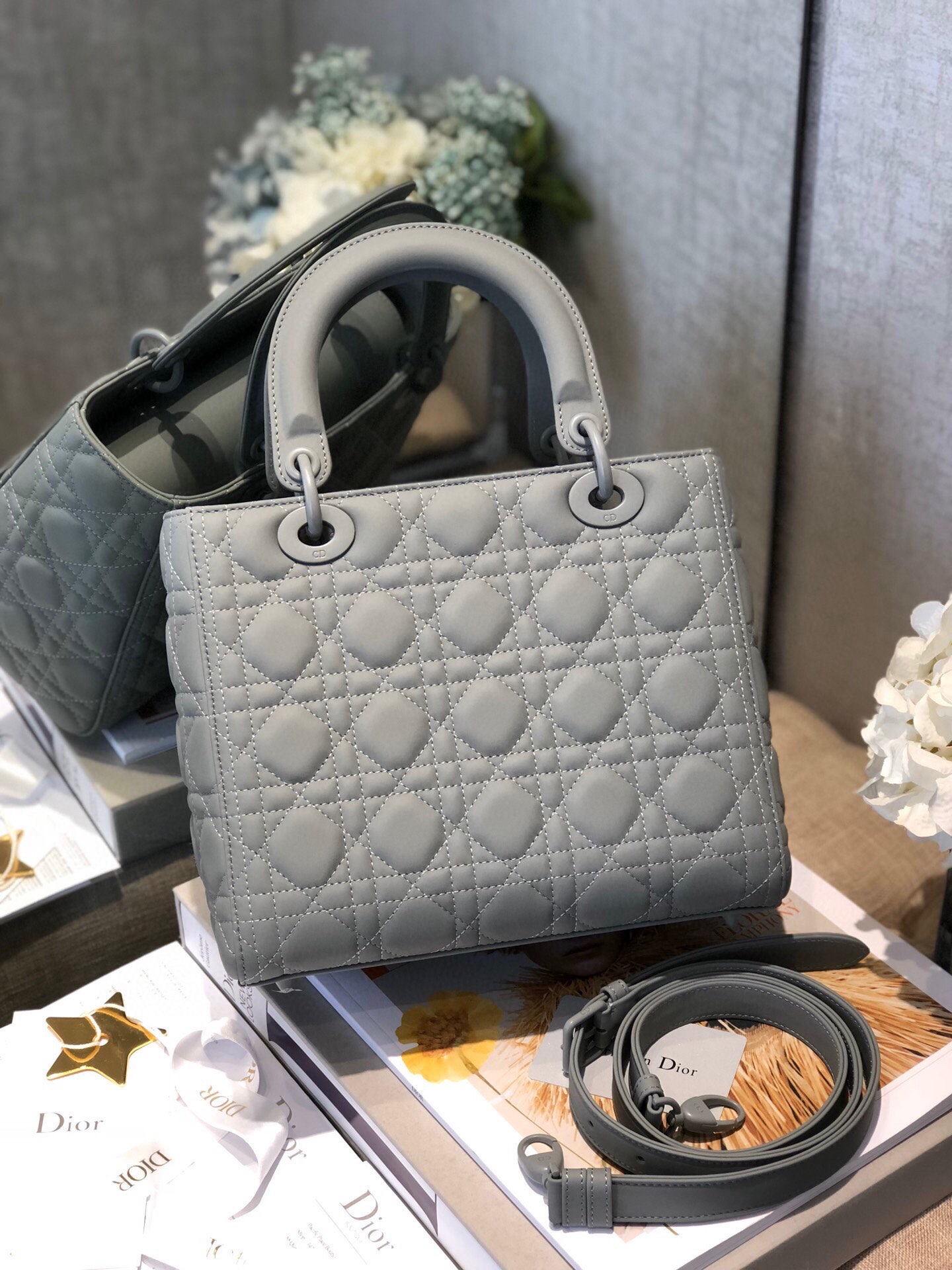 Small Lady Dior My ABCDior Bag Gray Ultramatte Cannage Calfskin