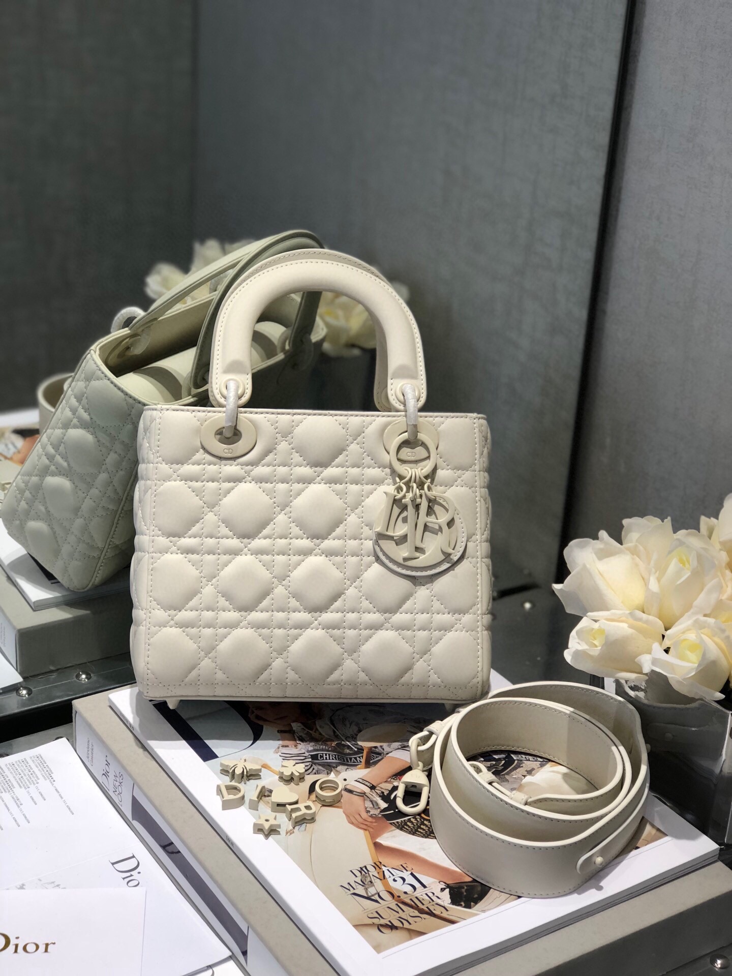 Small Lady Dior My ABCDior Bag White Ultramatte Cannage Calfskin