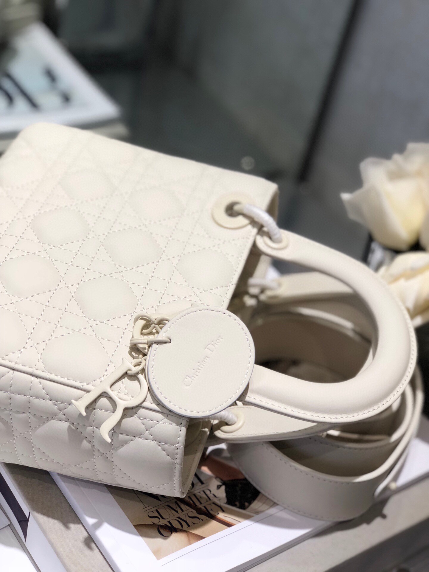 Small Lady Dior My ABCDior Bag White Ultramatte Cannage Calfskin