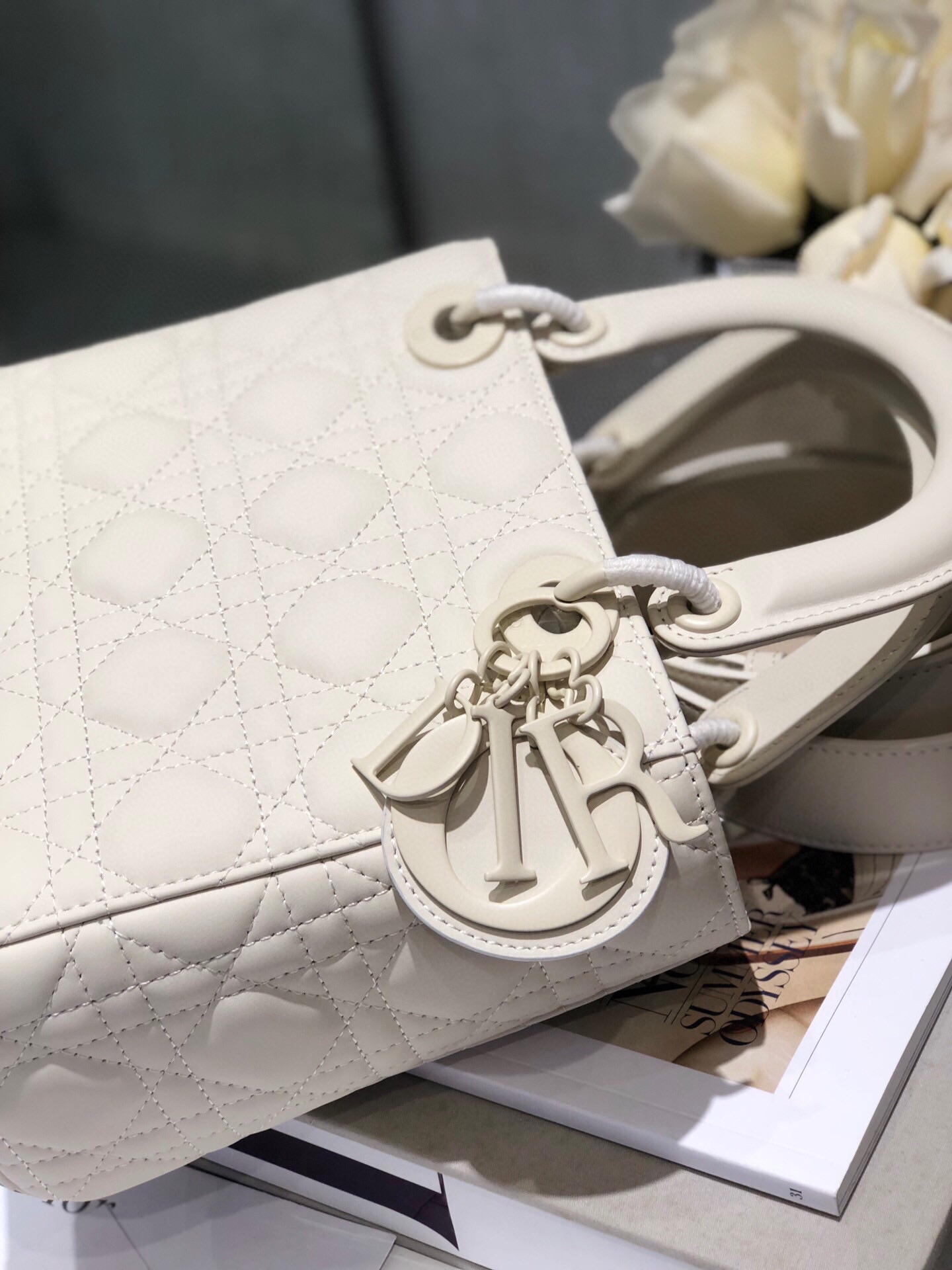 Small Lady Dior My ABCDior Bag White Ultramatte Cannage Calfskin