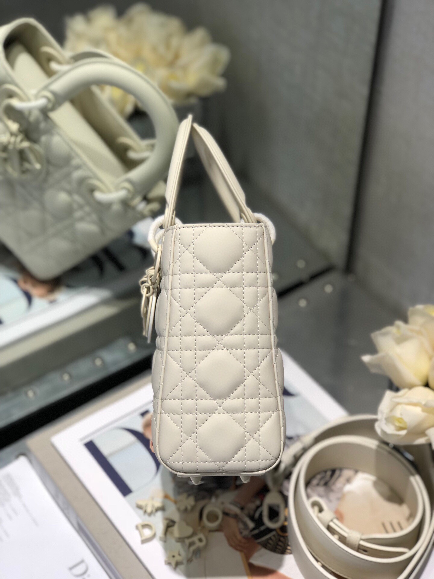 Small Lady Dior My ABCDior Bag White Ultramatte Cannage Calfskin