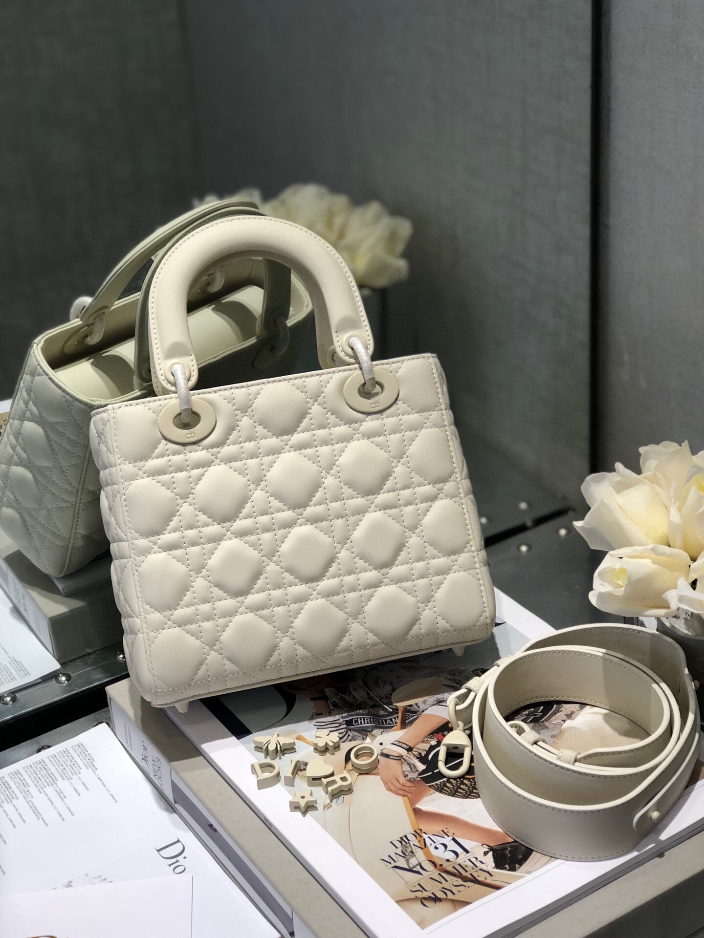 Small Lady Dior My ABCDior Bag White Ultramatte Cannage Calfskin