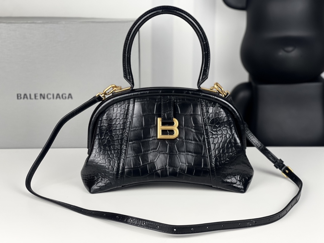 Summer Popular Balenciaga Women Editor Small Bag Crocodile Embossed Black AAA Quality