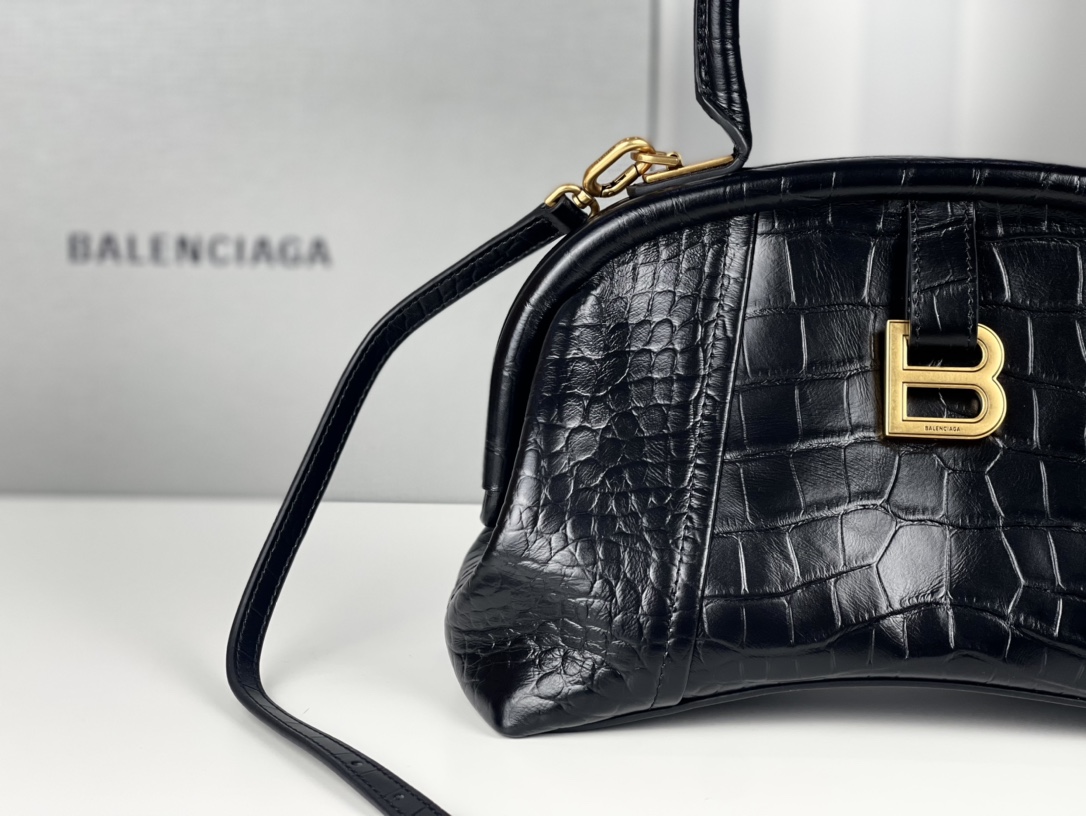 Summer Popular Balenciaga Women Editor Small Bag Crocodile Embossed Black AAA Quality