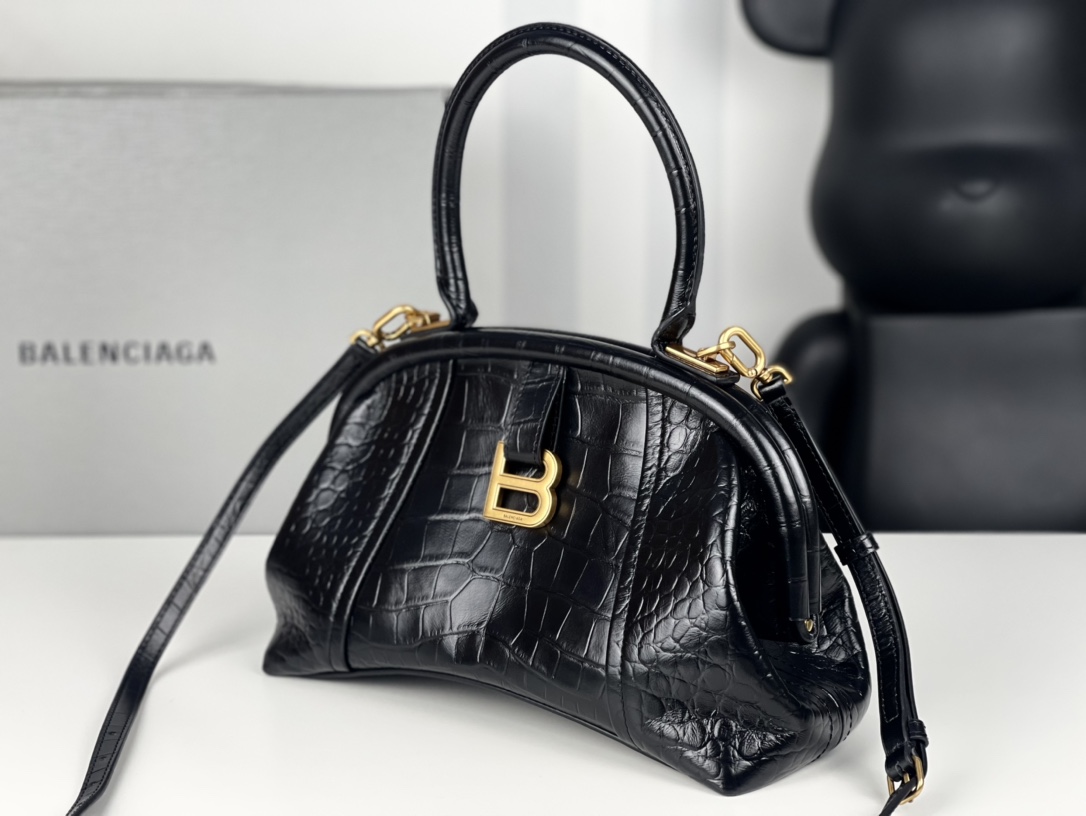 Summer Popular Balenciaga Women Editor Small Bag Crocodile Embossed Black AAA Quality