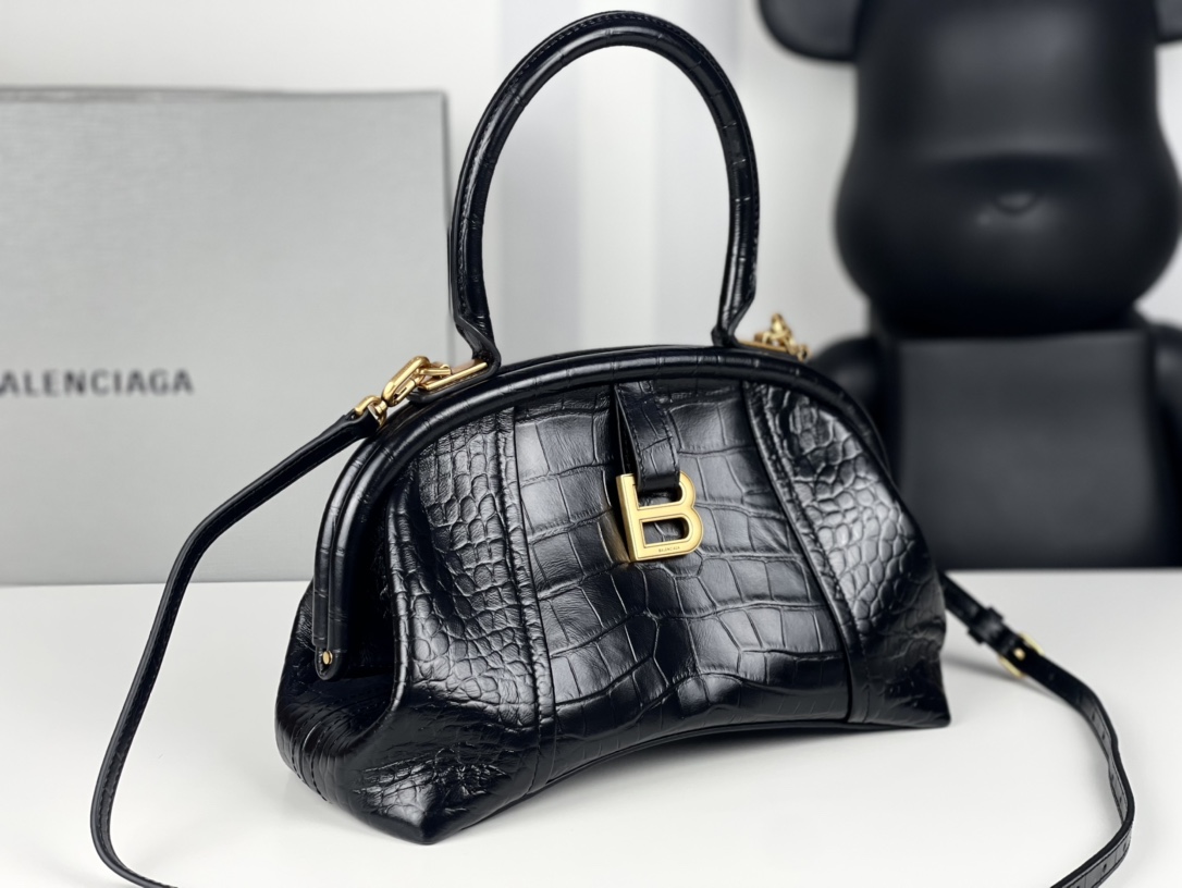 Summer Popular Balenciaga Women Editor Small Bag Crocodile Embossed Black AAA Quality