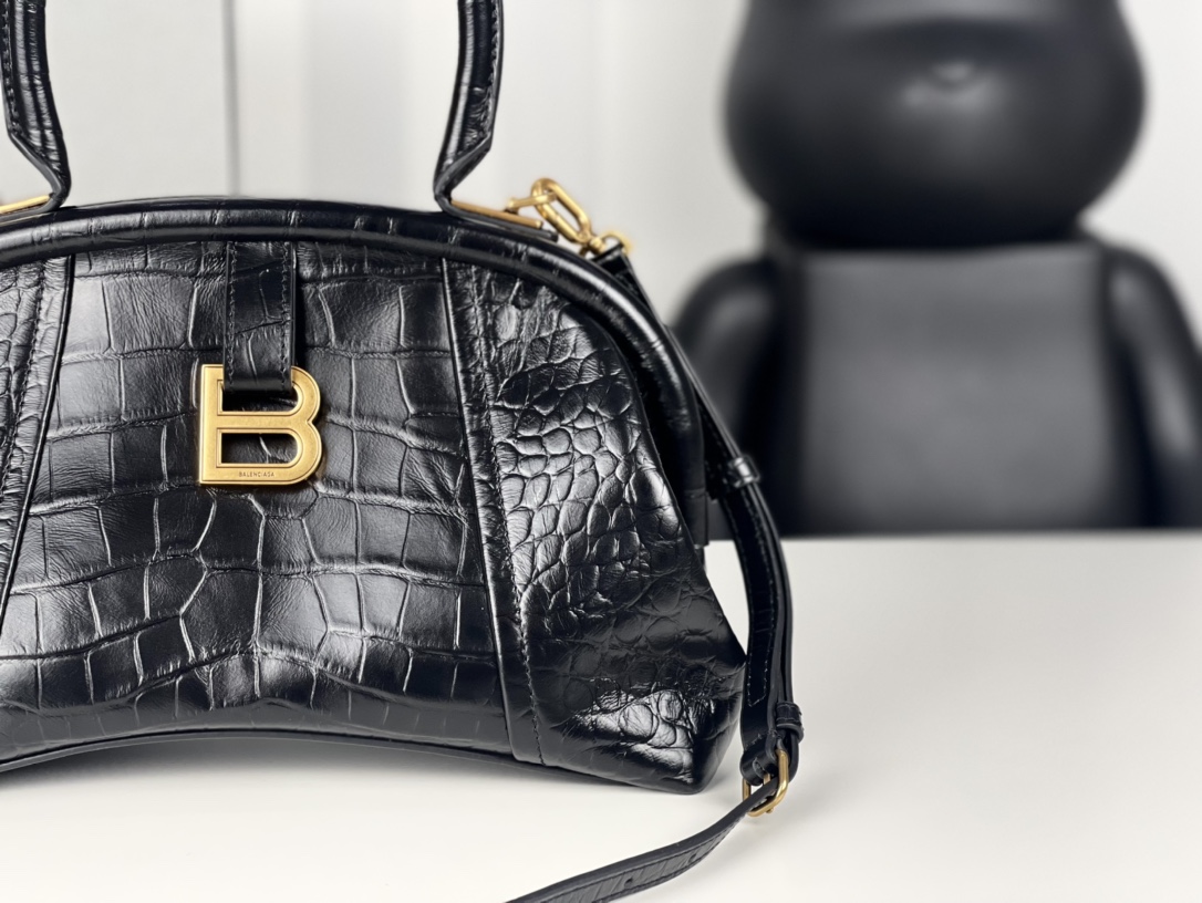 Summer Popular Balenciaga Women Editor Small Bag Crocodile Embossed Black AAA Quality