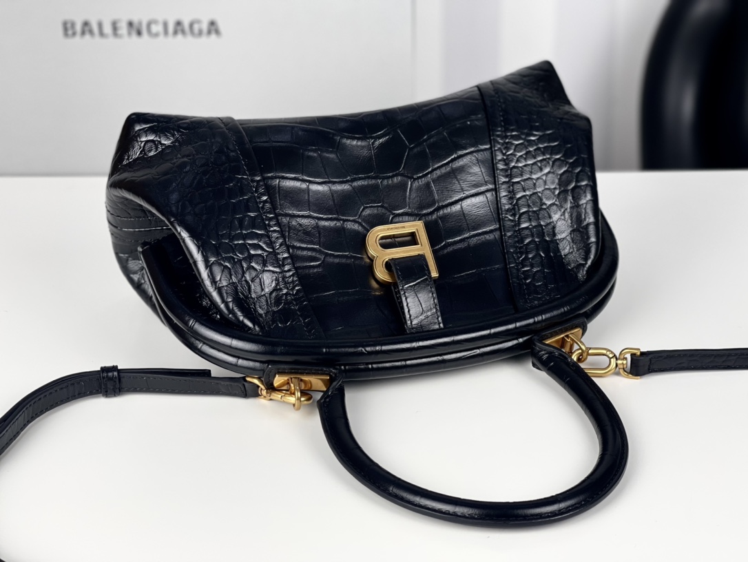 Summer Popular Balenciaga Women Editor Small Bag Crocodile Embossed Black AAA Quality