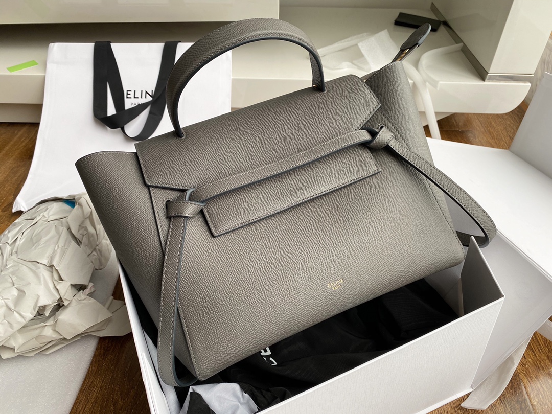 Top Copy Celine Nano Belt Bag In Grained Calfskin Gray 28cm