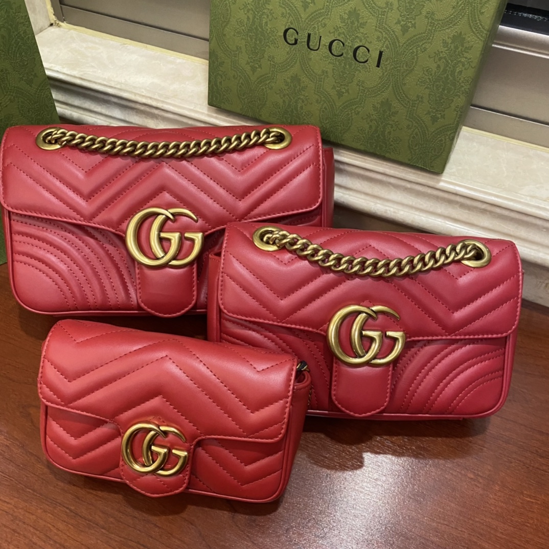 Top Copy Gucci GG Marmont Matelasse Shoulder Bags 443497 446744 476433 Red Leather