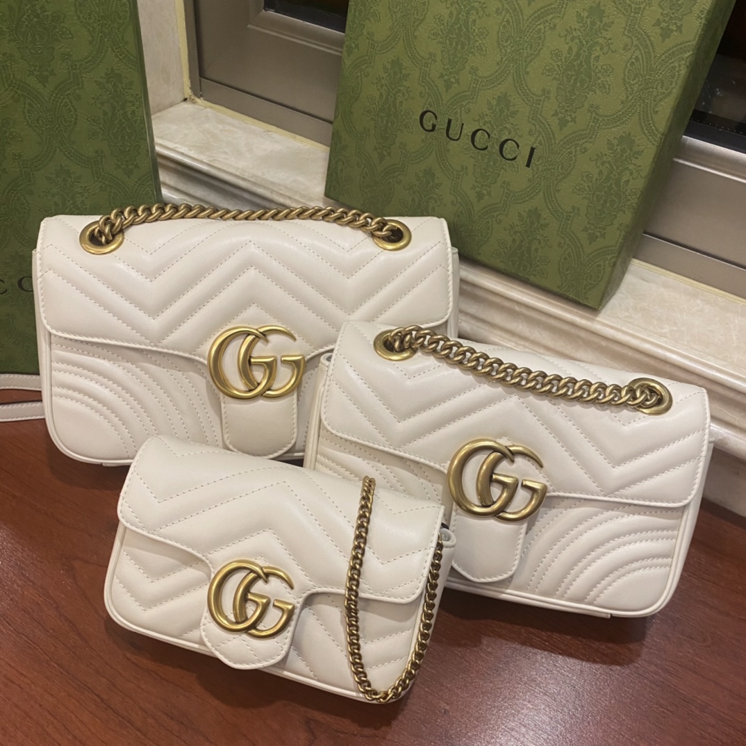 Top Copy Gucci GG Marmont Matelasse Shoulder Bags 443497 446744 476433 White Leather