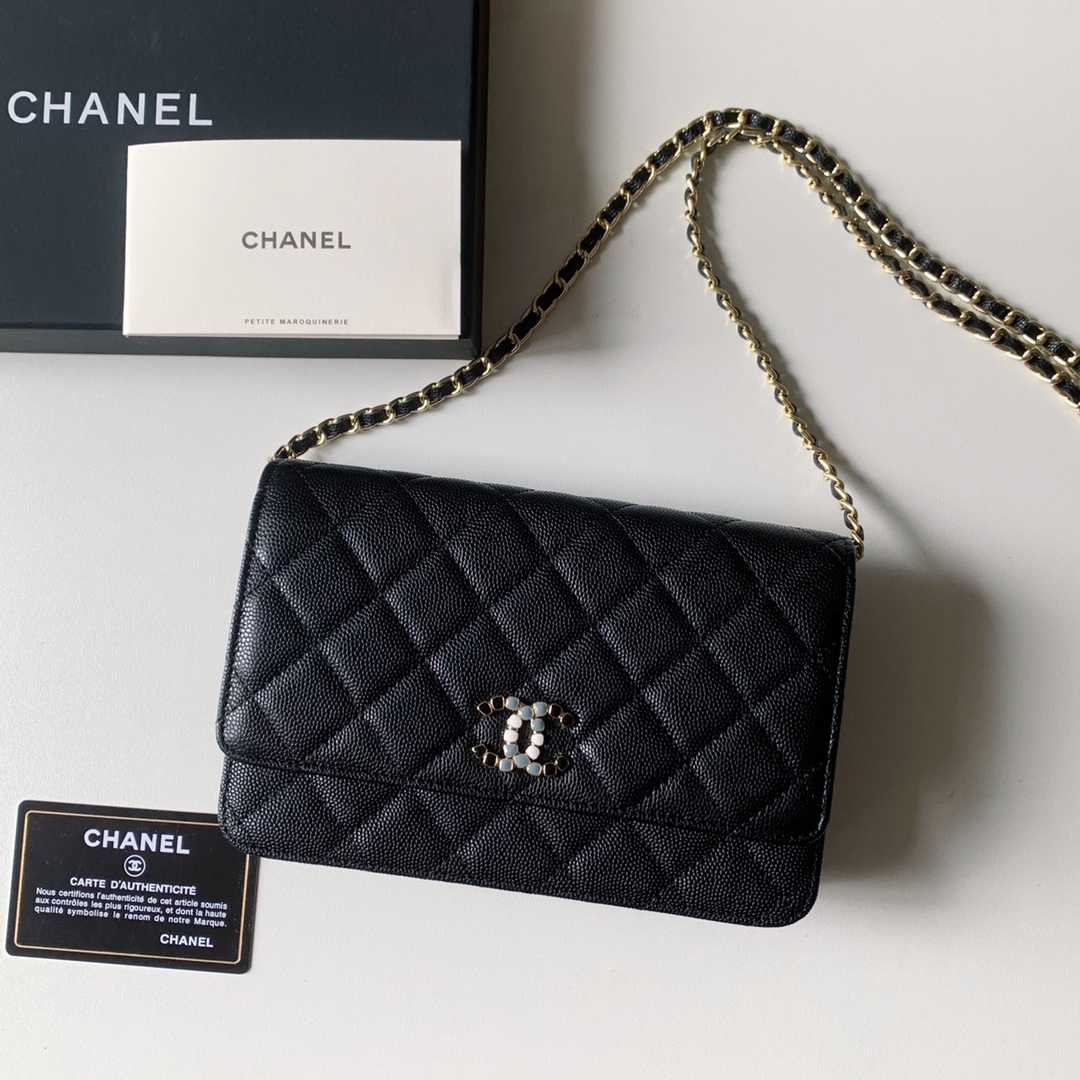 Top Quality AP2021 Chanel Woc Wallet On Chain Caviar Leather Black