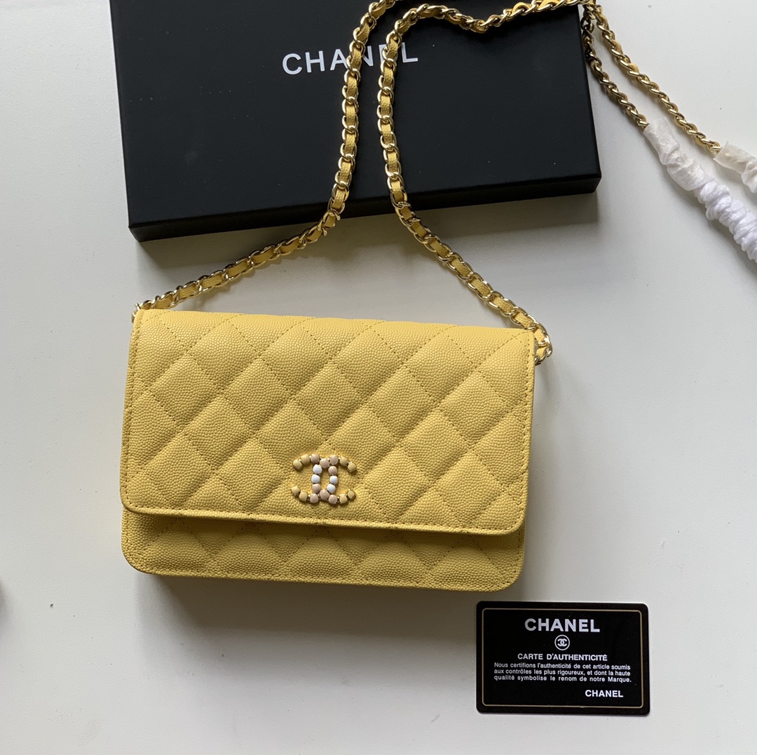 Top Quality AP2021 Chanel Woc Wallet On Chain Caviar Leather Yellow