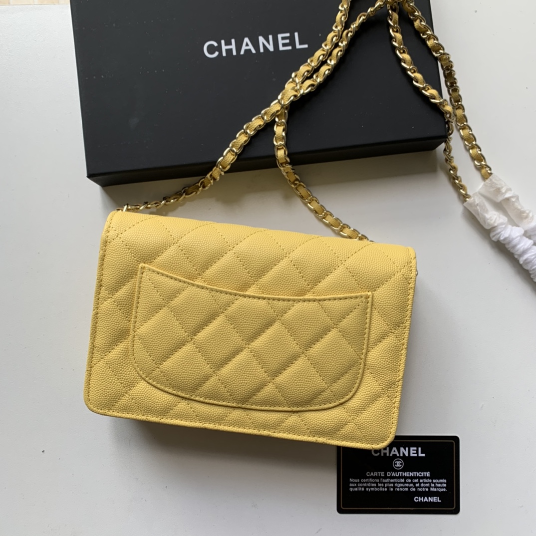 Top Quality AP2021 Chanel Woc Wallet On Chain Caviar Leather Yellow