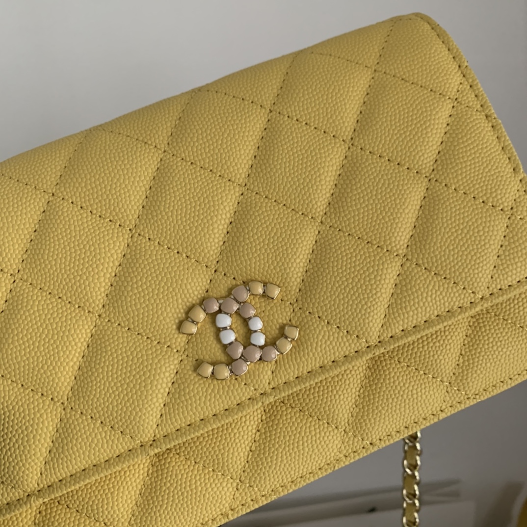 Top Quality AP2021 Chanel Woc Wallet On Chain Caviar Leather Yellow