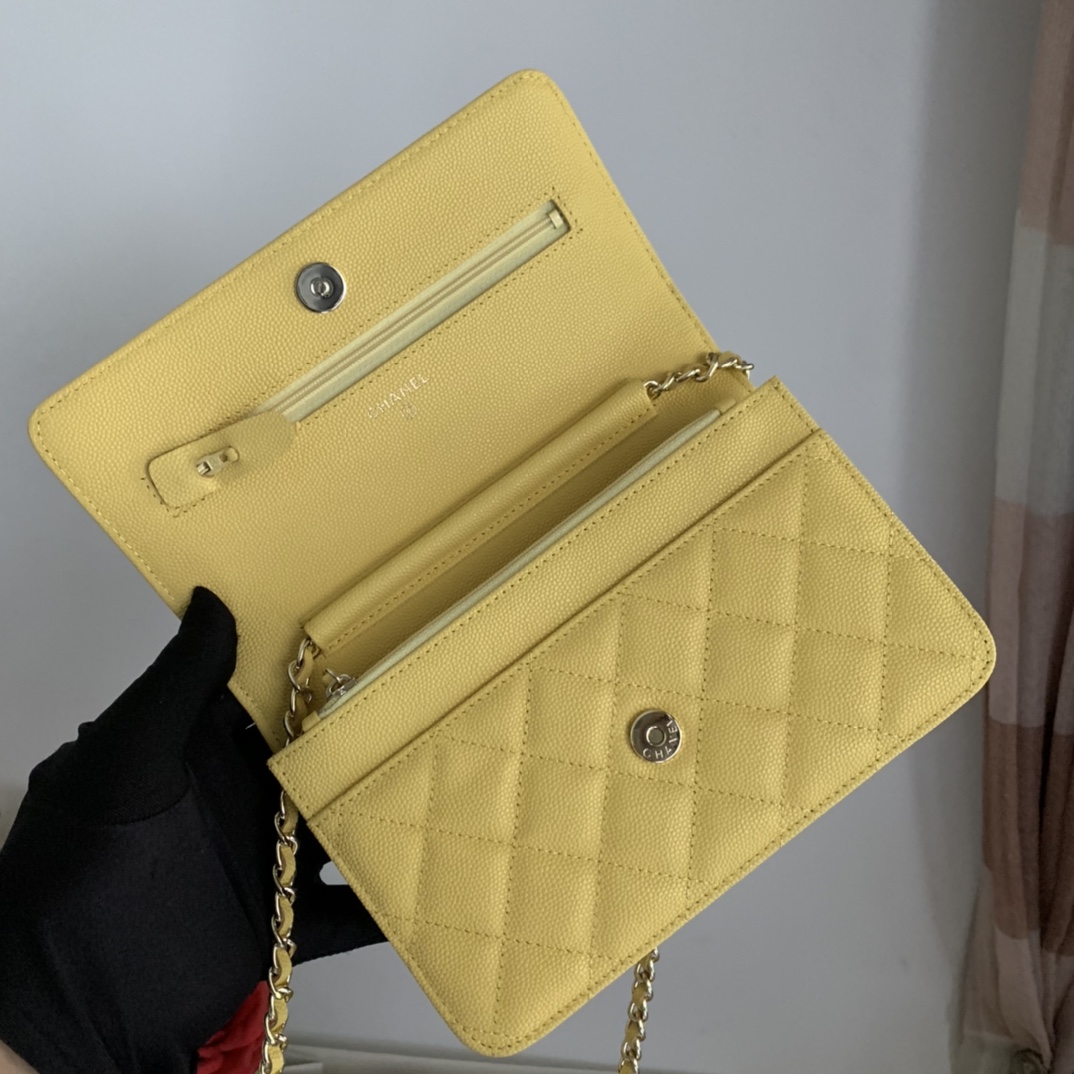 Top Quality AP2021 Chanel Woc Wallet On Chain Caviar Leather Yellow