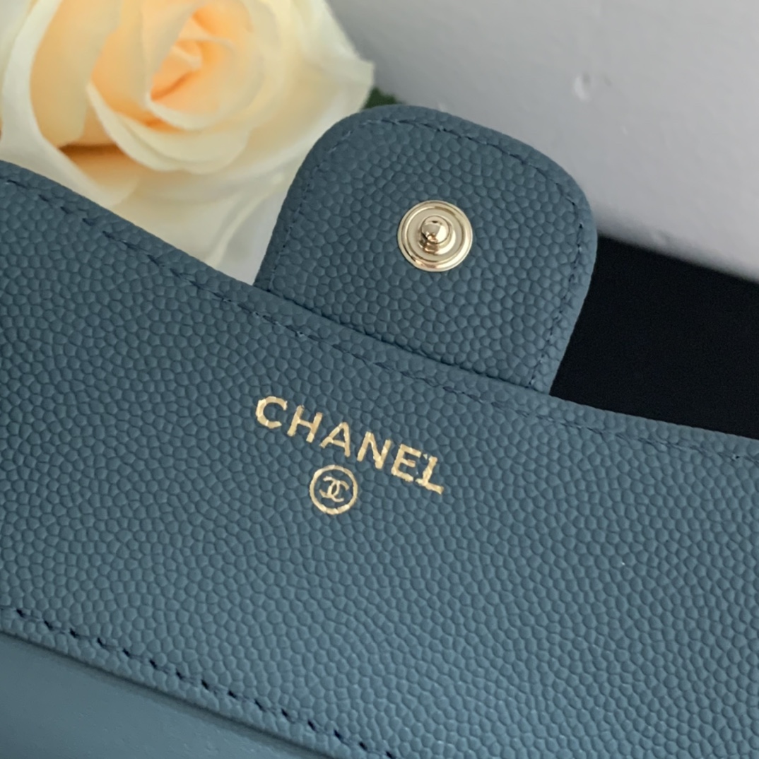 Top Quality Chaenl 82288 Classic Small Flap Wallet Blue With Gold