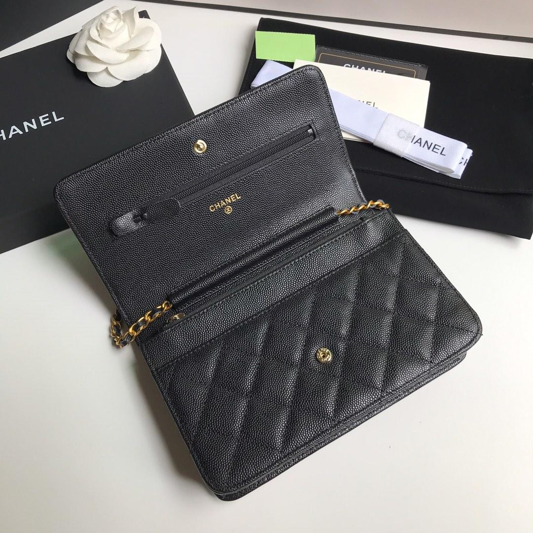 Top Quality Chanel AP0315 Woc Wallet On Chain Iridescent Grained Lambskin Gold-Tone Metal Black