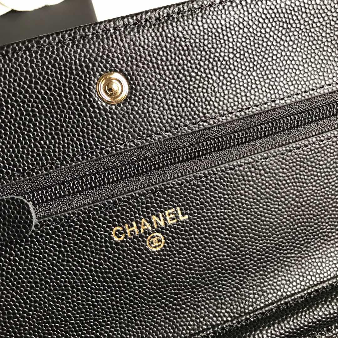 Top Quality Chanel AP0315 Woc Wallet On Chain Iridescent Grained Lambskin Gold-Tone Metal Black