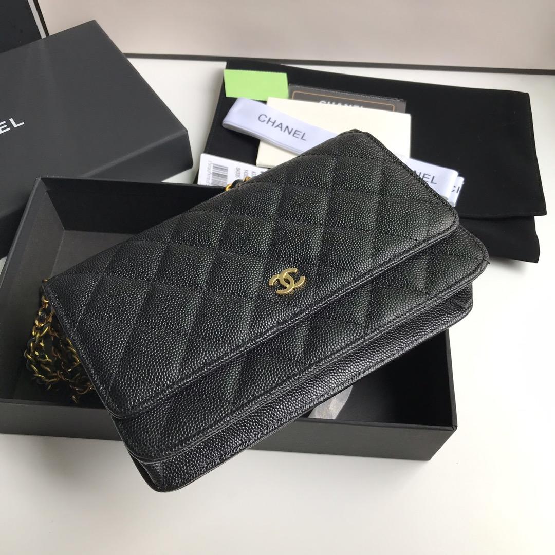 Top Quality Chanel AP0315 Woc Wallet On Chain Iridescent Grained Lambskin Gold-Tone Metal Black