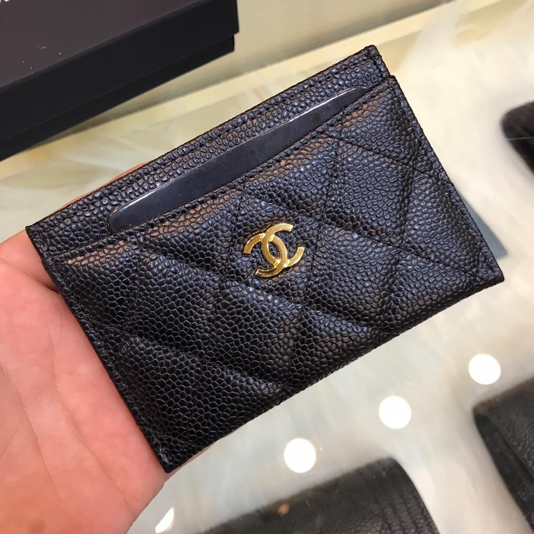 Top Quality Chanel CF Small Card Bag Black Genuine Leather Gold Tone Metal