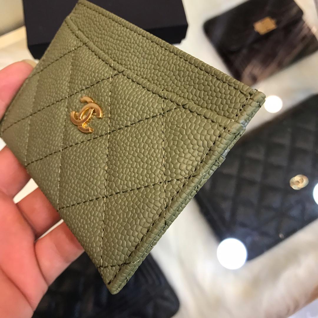 Top Quality Chanel CF Small Card Bag Dake Green Genuine Leather Gold Tone Metal