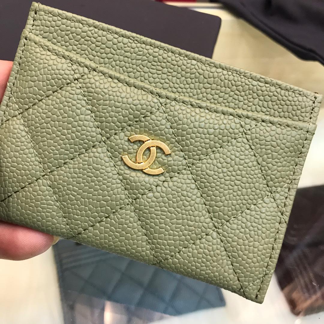 Top Quality Chanel CF Small Card Bag Dake Green Genuine Leather Gold Tone Metal