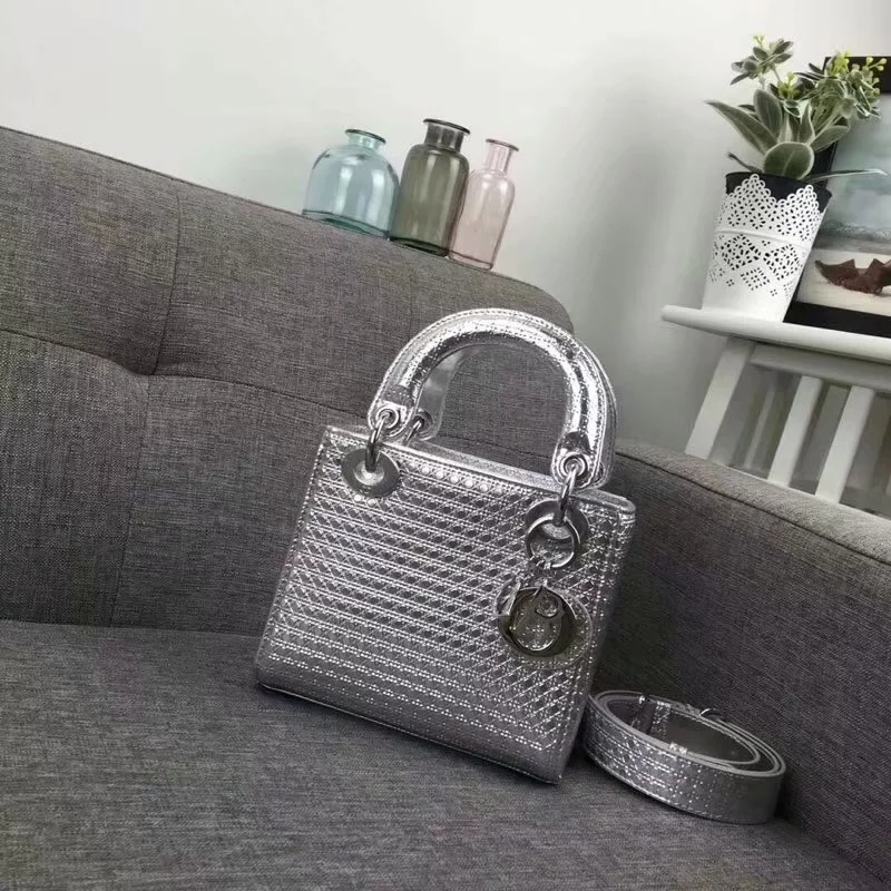 Top Quality Dior Lady Mini Bag Silver Leather Handbag