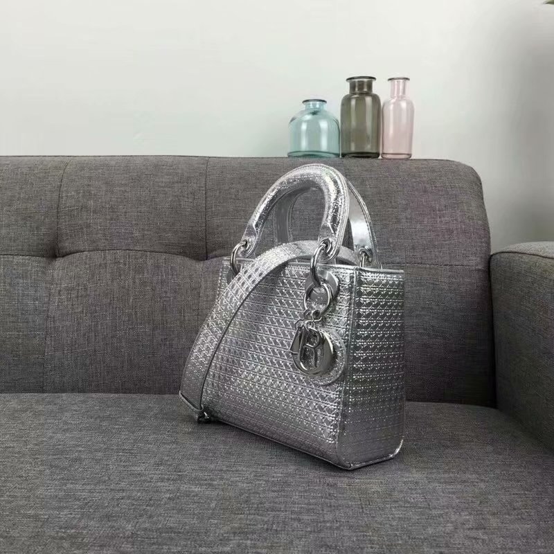 Top Quality Dior Lady Mini Bag Silver Leather Handbag