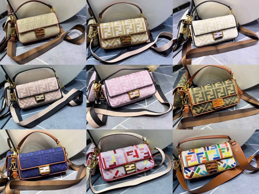 Top Quality Fendi Baguette Embroidered Canvas Bag 26cm 9 Colors