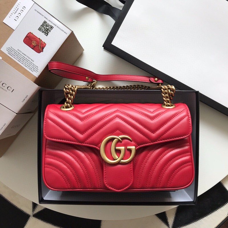 Top Quality Gucci 443497 GG Marmont Small Matelasse Shoulder Bag Red