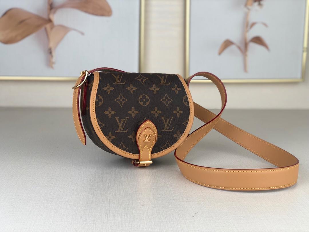 Top Quality Louis Vuitton Women Tambourin Handbag Monogram Canvas and Natural Cowhide Leather M44860