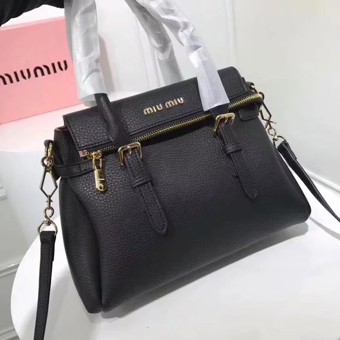 Top Quality MiuMiu 2370 Women Leather Handbag Black