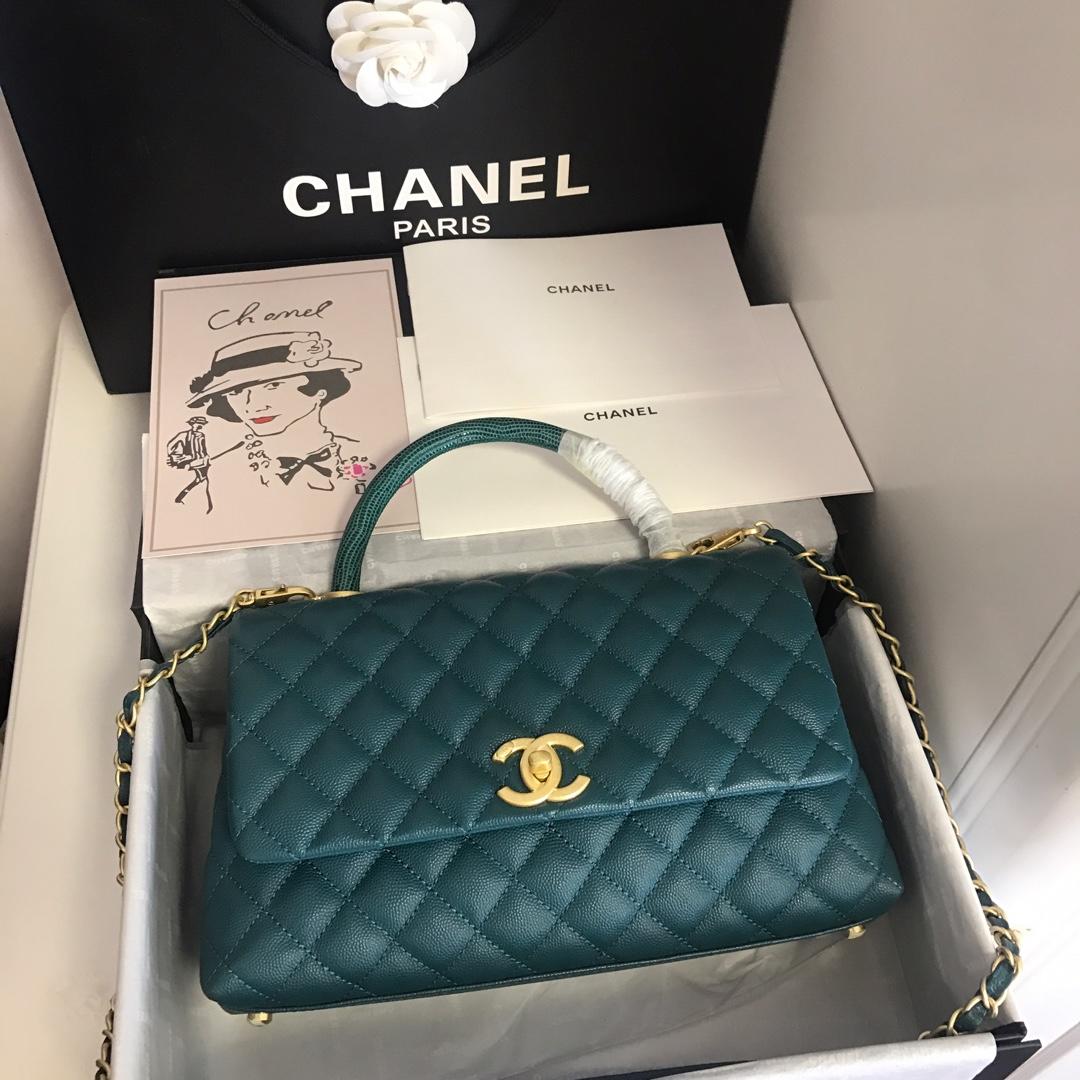 Top Replica Chanel A92991 CoCo Flap Bag With TOp Handle Grained Calfskin Lizard Embossed Calfskin Gold-Tone Metal