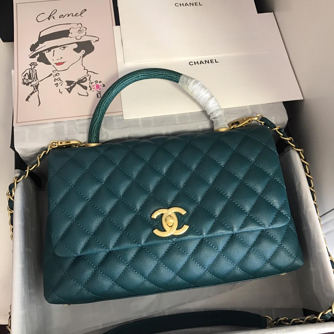 Top Replica Chanel A92991 CoCo Flap Bag With TOp Handle Grained Calfskin Lizard Embossed Calfskin Gold-Tone Metal