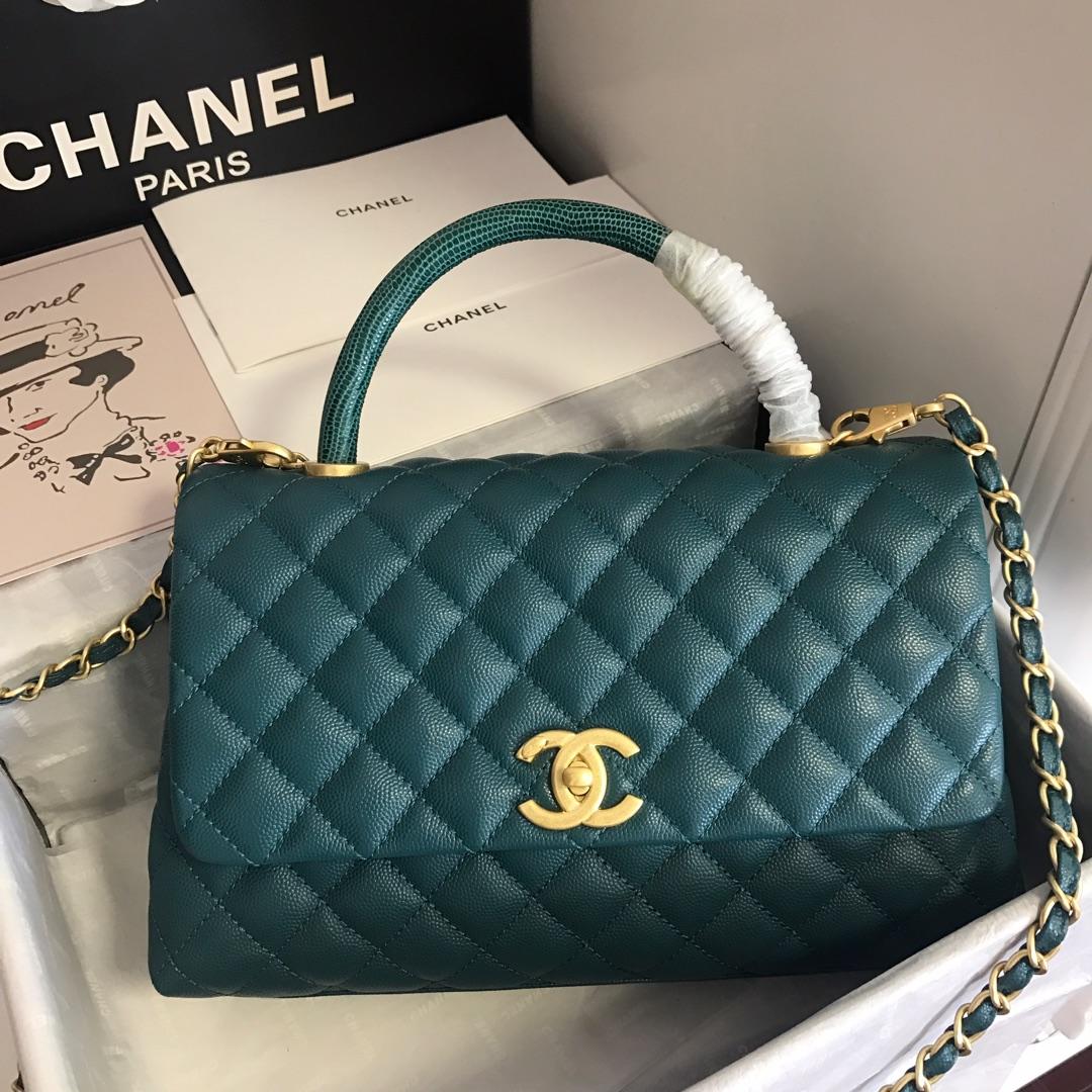 Top Replica Chanel A92991 CoCo Flap Bag With TOp Handle Grained Calfskin Lizard Embossed Calfskin Gold-Tone Metal