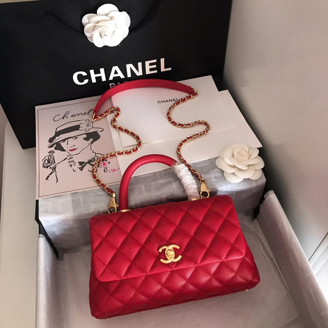 Top Replica Chanel A92993 CoCo Flap Bag With TOp Handle Grained Calfskin Lizard Embossed Calfskin Gold-Tone Metal Red