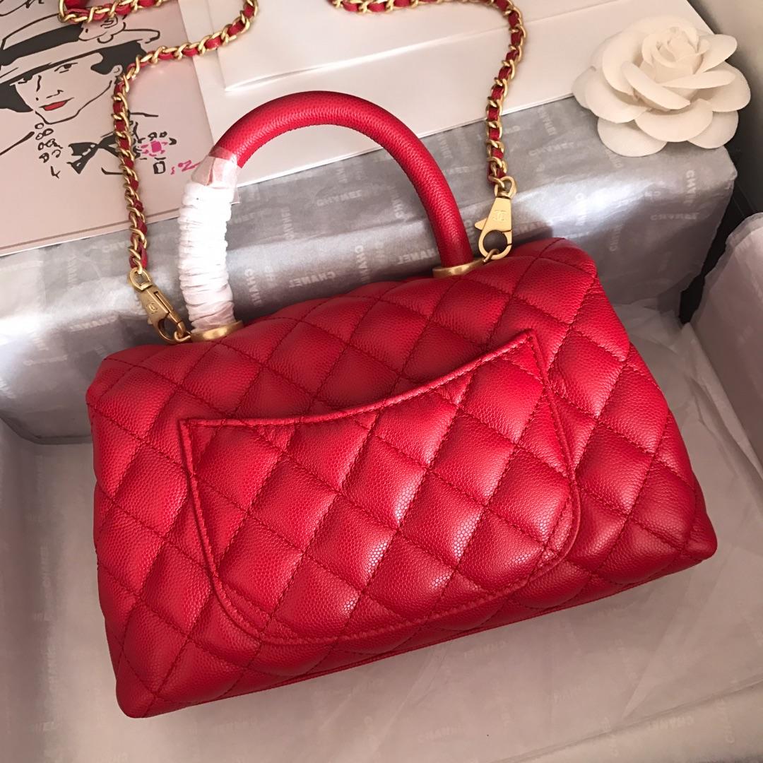 Top Replica Chanel A92993 CoCo Flap Bag With TOp Handle Grained Calfskin Lizard Embossed Calfskin Gold-Tone Metal Red