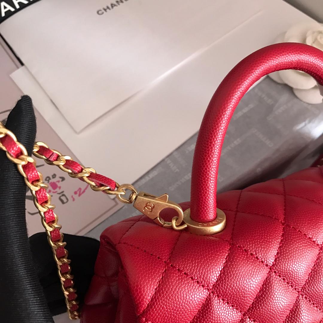 Top Replica Chanel A92993 CoCo Flap Bag With TOp Handle Grained Calfskin Lizard Embossed Calfskin Gold-Tone Metal Red