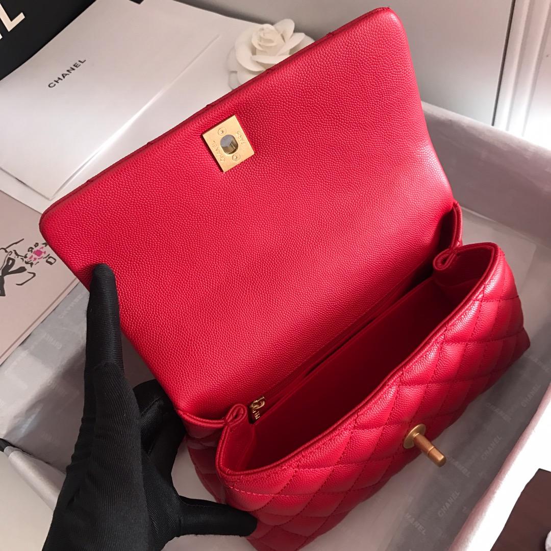 Top Replica Chanel A92993 CoCo Flap Bag With TOp Handle Grained Calfskin Lizard Embossed Calfskin Gold-Tone Metal Red