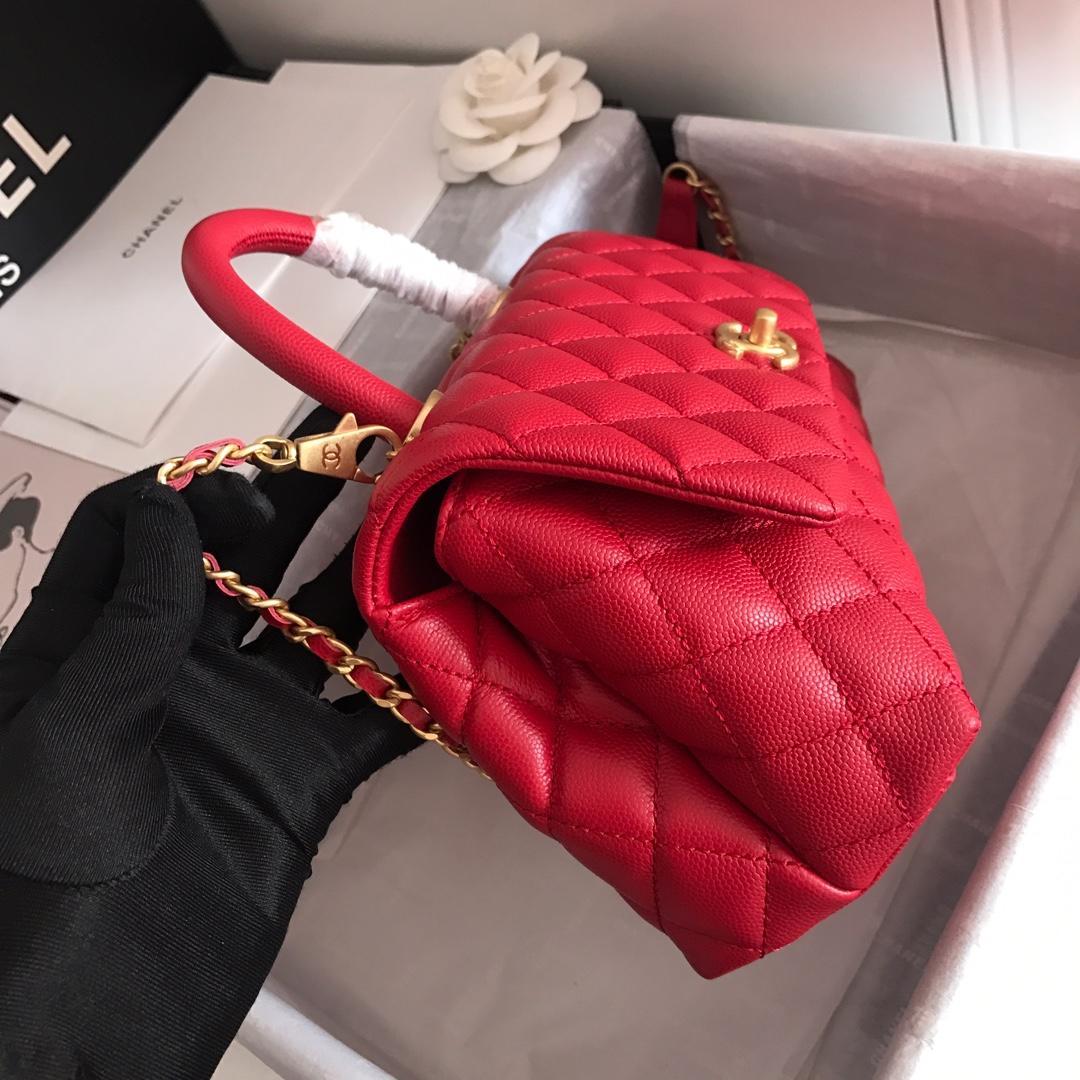 Top Replica Chanel A92993 CoCo Flap Bag With TOp Handle Grained Calfskin Lizard Embossed Calfskin Gold-Tone Metal Red