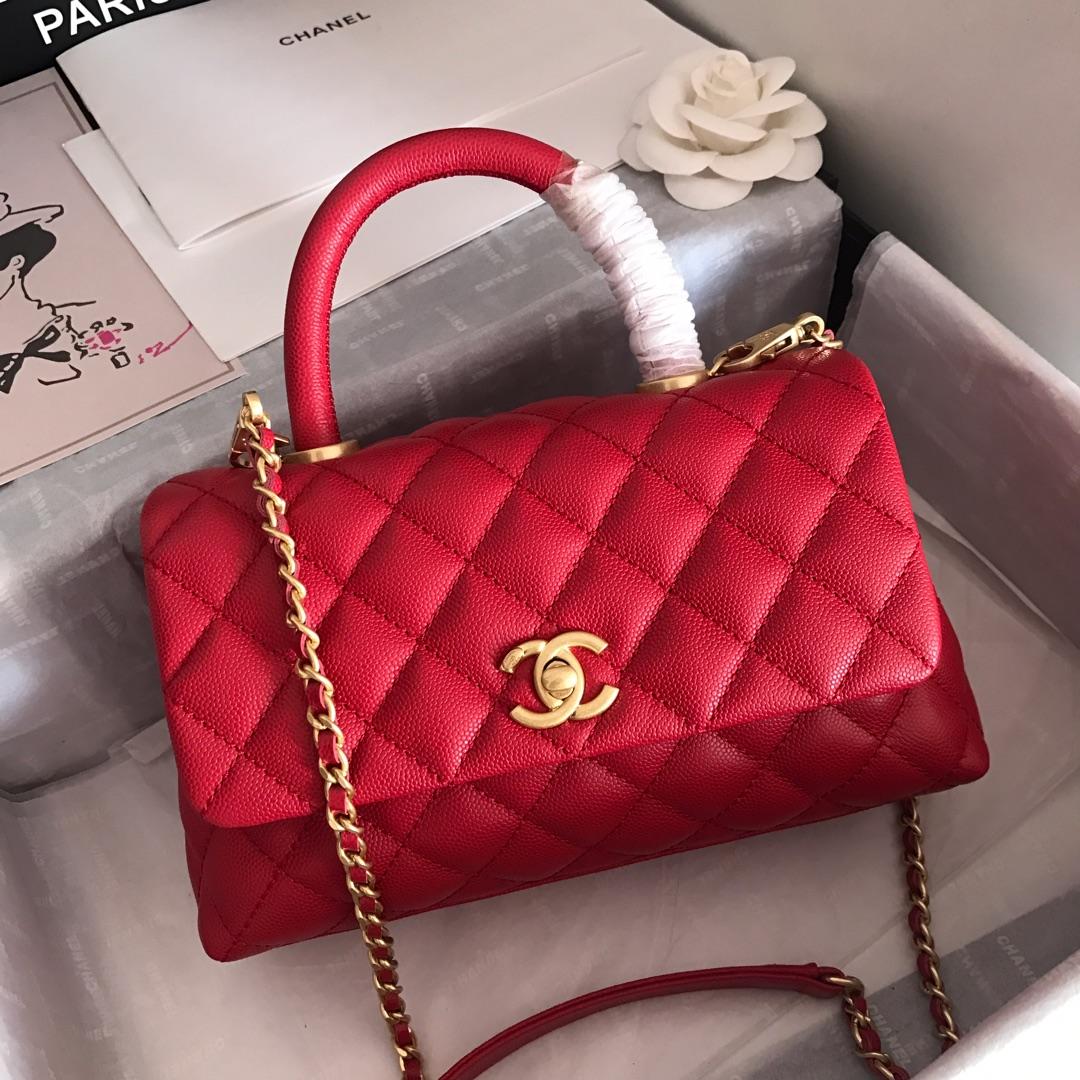 Top Replica Chanel A92993 CoCo Flap Bag With TOp Handle Grained Calfskin Lizard Embossed Calfskin Gold-Tone Metal Red